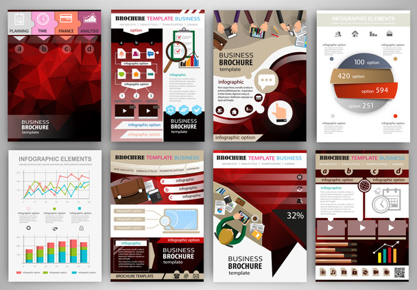 Plantilla de folleto de negocio rojo con elementos infográficos
 - Vector, imagen