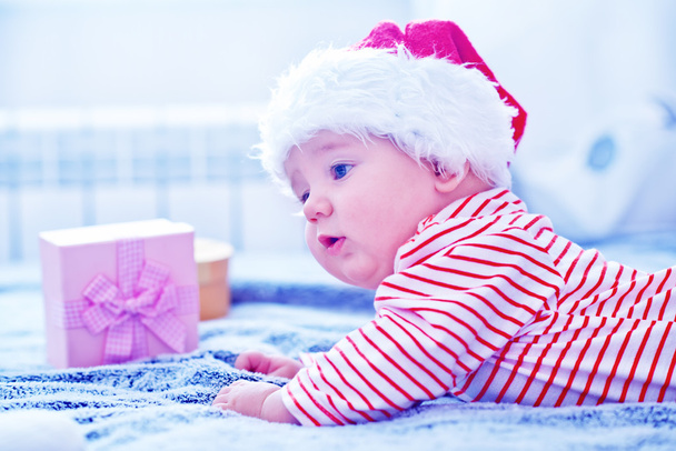 baby in christmas hat - Foto, Imagem