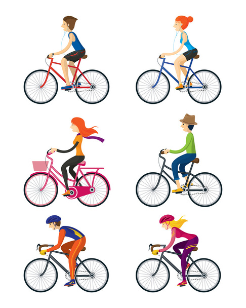 Bicicletas, Hombre, Mujer, Personas
 - Vector, Imagen
