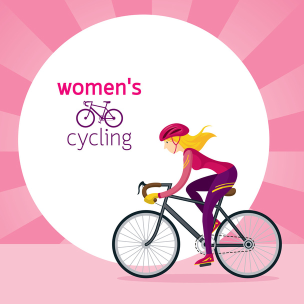 Mulher em Sportswear protetora Ciclismo Bicicleta Estrada
 - Vetor, Imagem