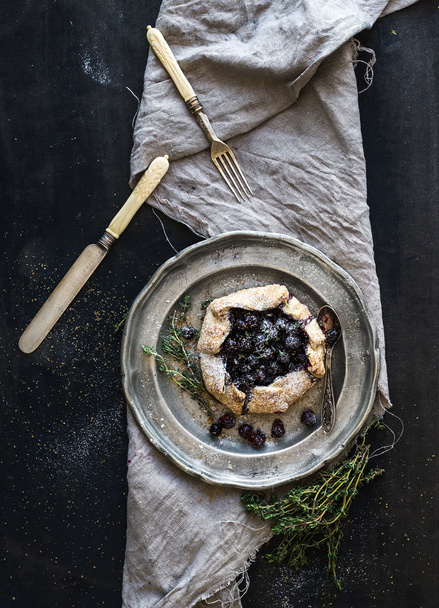 Homemade crostata or galette with blueberries - Photo, image