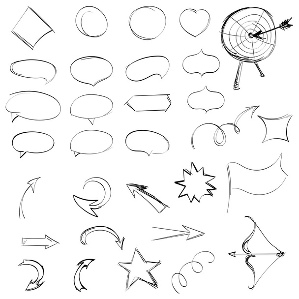 Pencil sketches.Hand drawn scribble shapes. A set of doodle line - Vector, Image