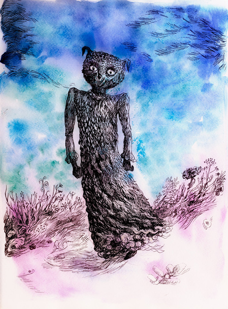Creatura da sogno, dettagliata opera d'arte colorata in blu e viola
 - Foto, immagini