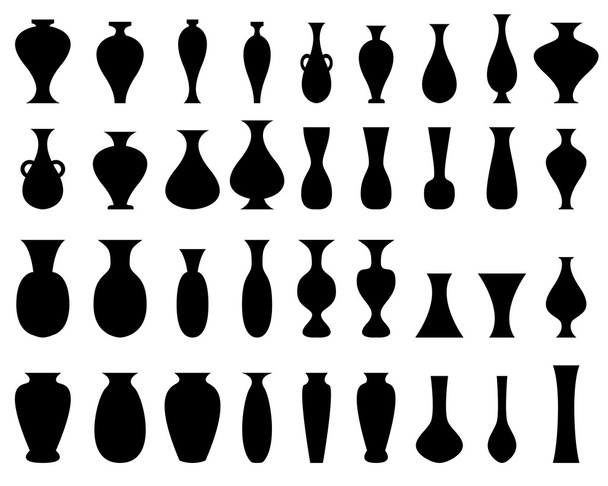 Black silhouette vase set on white - Wektor, obraz