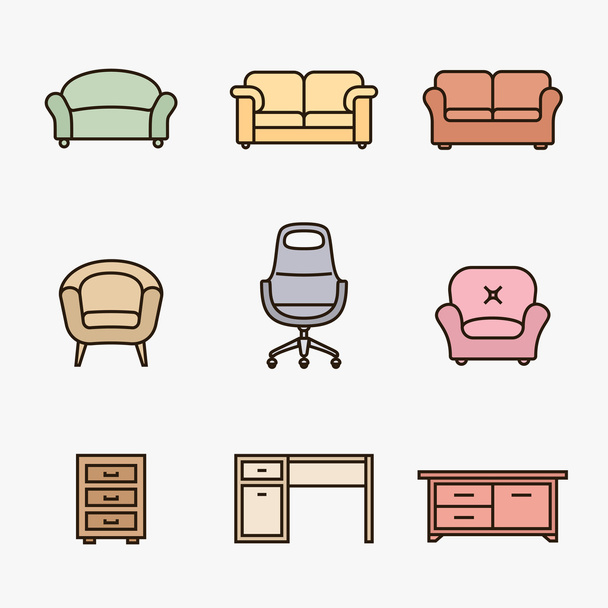 Мебель иконы - Вектор,изображение
