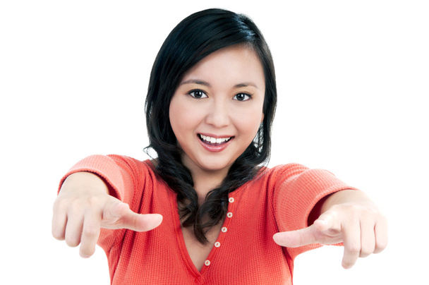 Happy young woman pointing - Photo, Image