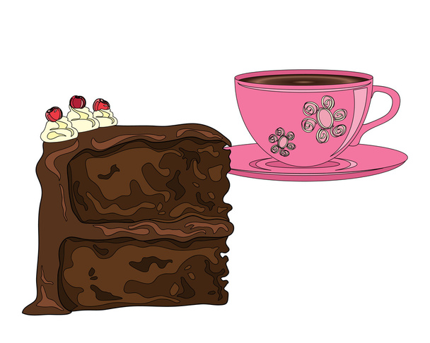 Kuchen und Kaffee - Vektor, Bild