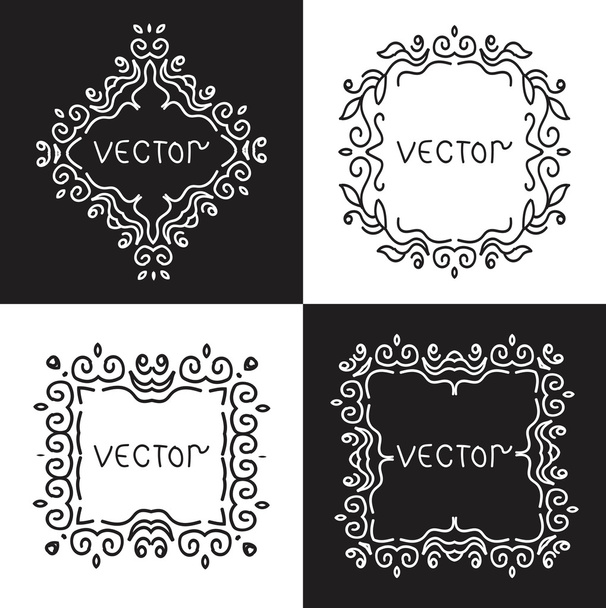 Floral outline frames and borders. Vector mono line graphic design templates. - Vector, Image