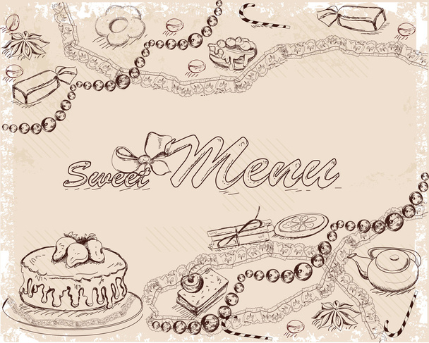 Background with sweets and cakes for menu design. - Wektor, obraz