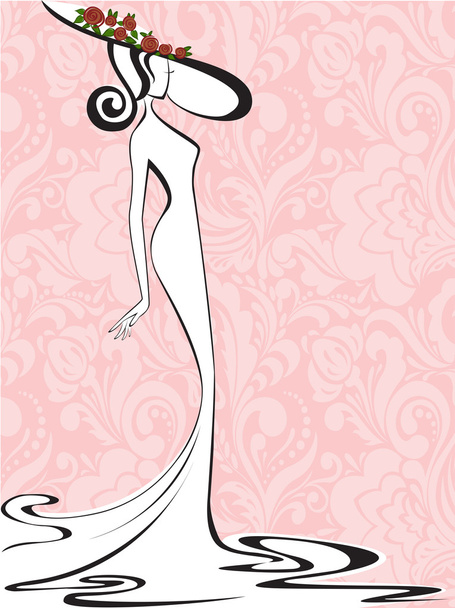 Женский силуэт на цветочном фоне
 - Вектор,изображение