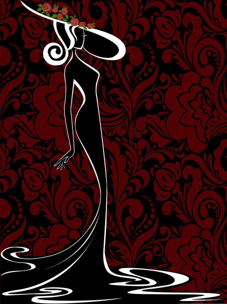 Woman in red flowers - Vector, Image