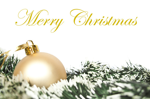 Golden christmas ornament and wreath isolated on white - Φωτογραφία, εικόνα