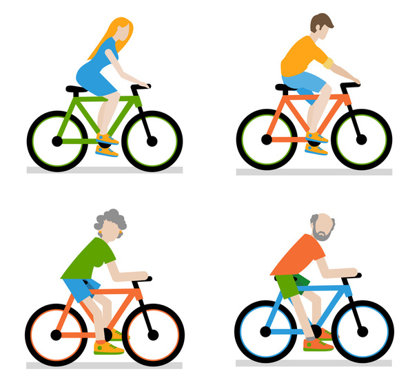 Ciclisti in bicicletta set
 - Vettoriali, immagini