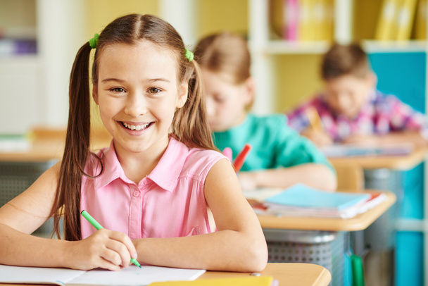 smiling schoolgirl at lesson - Φωτογραφία, εικόνα