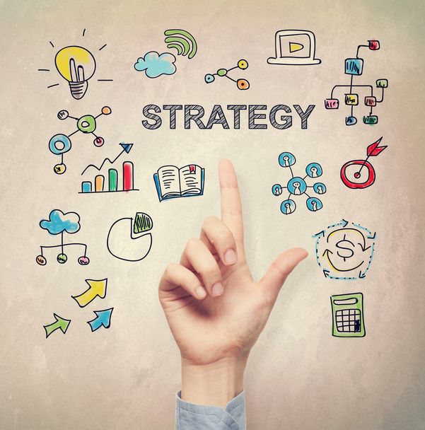 Hand pointing to Strategy concept - Foto, Imagem