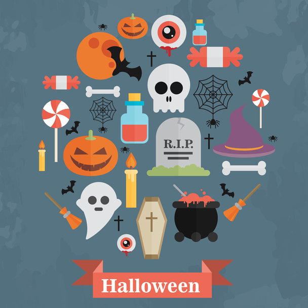 Halloween lapos ikonok a körben - Vektor, kép