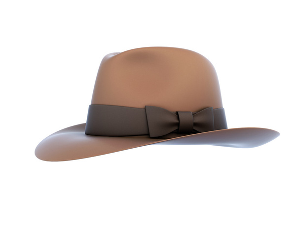 Beyaz arka plan üzerinde izole bir yay ile kahverengi erkek şapka. - Fotoğraf, Görsel