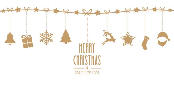 elementos de Navidad colgando línea de oro aislado fondo
 - Vector, imagen