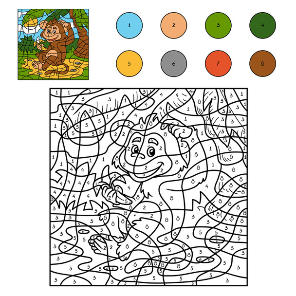 Kolor według numeru, gry dla dzieci: małpa z banana - Wektor, obraz