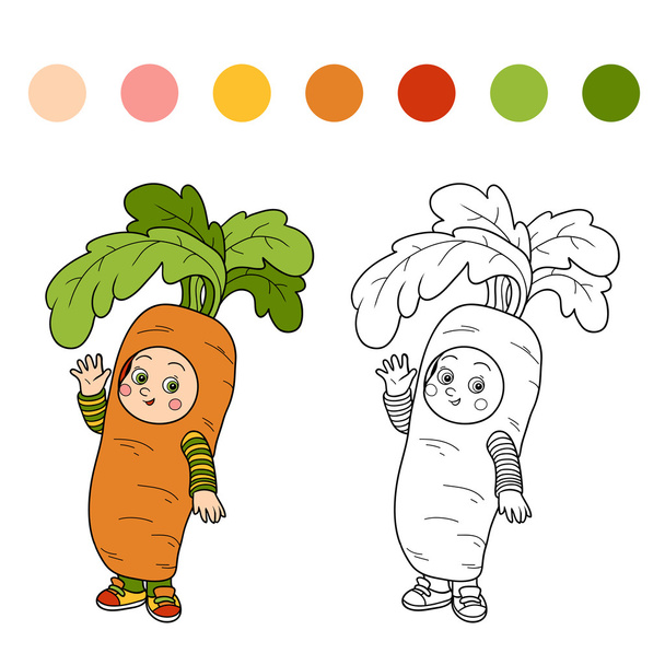 Livro para colorir para crianças: personagens de Halloween (traje de cenoura
 - Vetor, Imagem