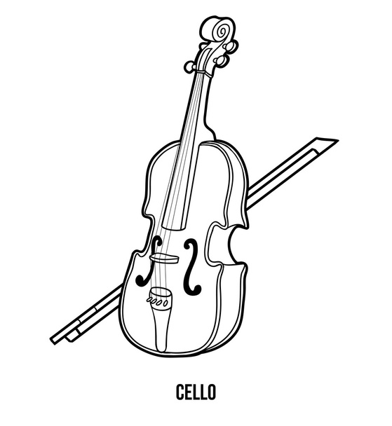Coloring book for children: musical instruments (cello) - Vector, Image