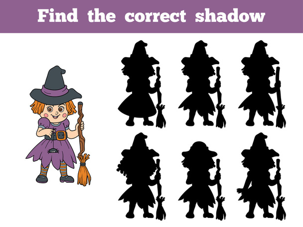 Βρείτε τη σωστή σκιά: Απόκριες χαρακτήρα (μάγισσα) - Διάνυσμα, εικόνα