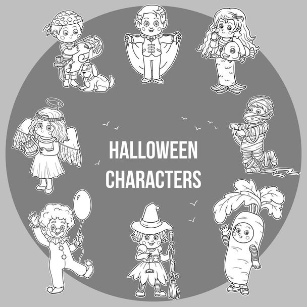Vector set of Halloween cute characters, cartoon collection, sti - Vector, Image