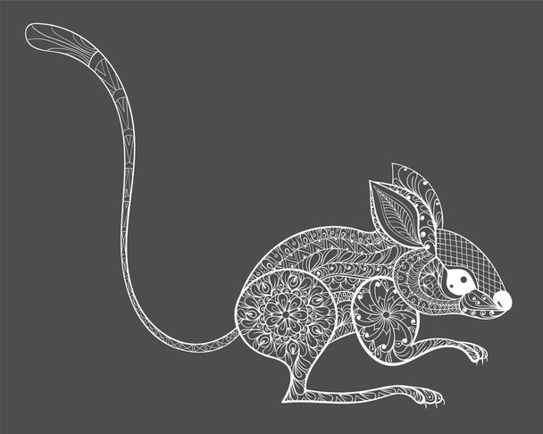 Hand drawn zentangle mouse totem for adult anti-stress Coloring - Vektör, Görsel