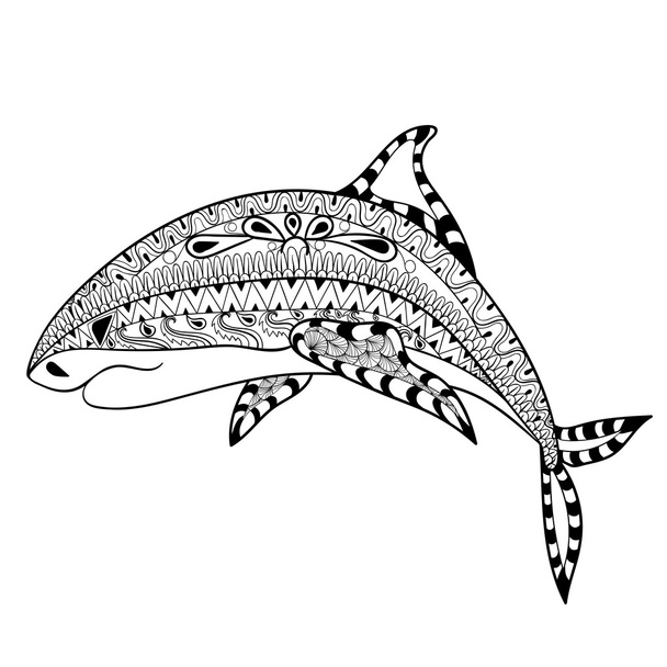 Zentangle Shark totem for adult anti stress Coloring Page for ar - Vector, afbeelding