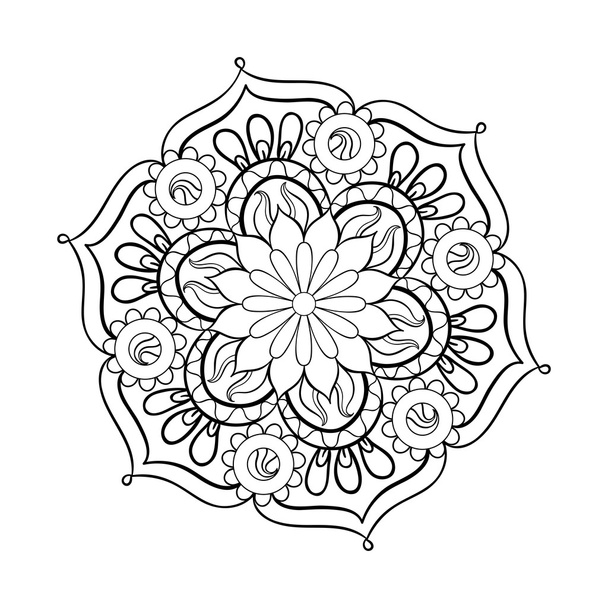 Zentangle стилизованный элегантный черный Мандала для раскраски страницы. Рука
 - Вектор,изображение