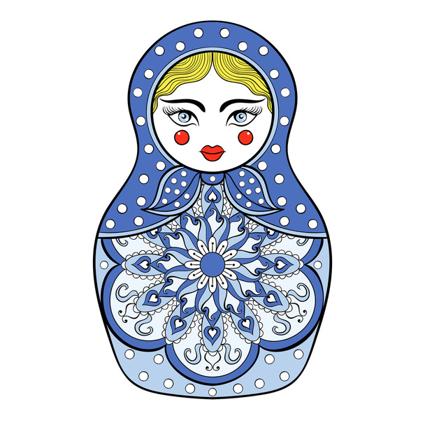 Zentangle τυποποιημένο κομψό Ρωσική κούκλα, κούκλα Matryoshka σε Gzhe - Διάνυσμα, εικόνα