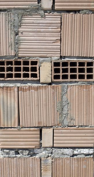 New poorly built brick wall closeup - Photo, Image