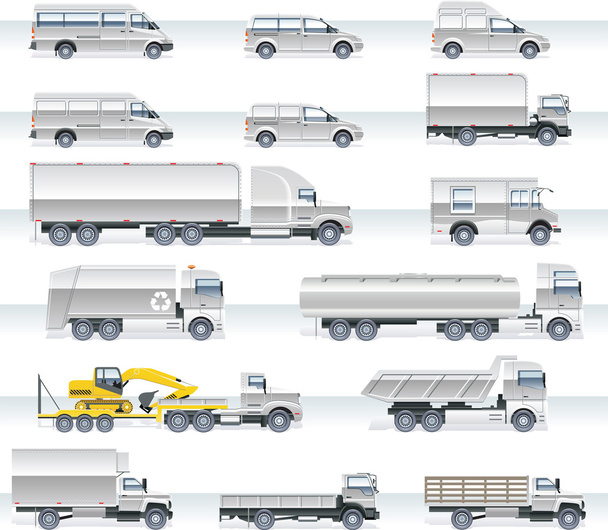Векторний набір значків транспортування. Вантажівки та фургони
 - Вектор, зображення