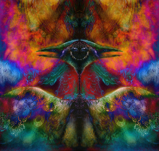 fée émeraude vert phénix oiseau, peinture fantaisie ornementale colorée, collage
. - Photo, image