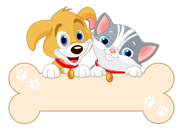 Cat and dog are holding sign - Vector, Image