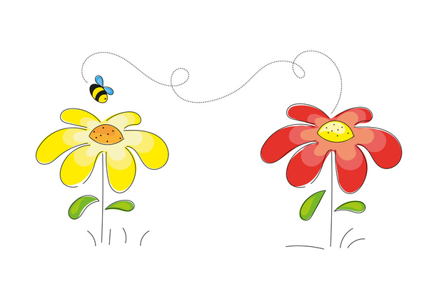 Bee landing op bloemen - Vector, afbeelding