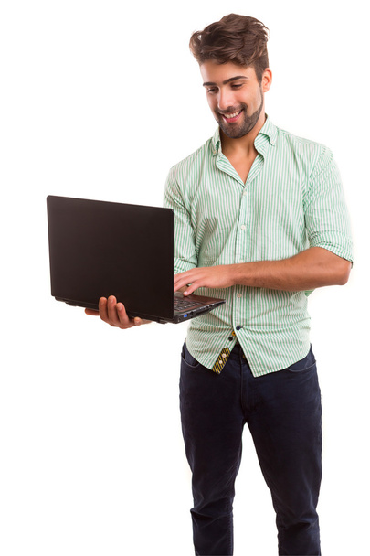 Człowiek pracujący na laptopie - Zdjęcie, obraz