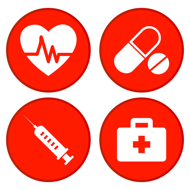 Набір медичних піктограм, червона кнопка
 - Вектор, зображення
