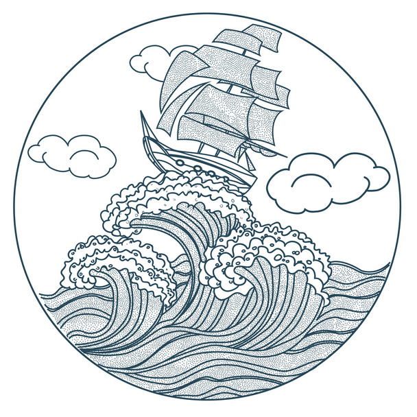 hajó a hullámok ikon - Vektor, kép