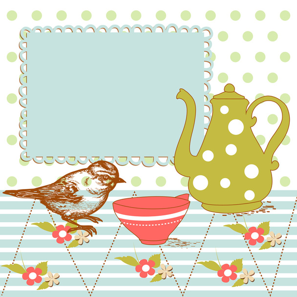 Bird and tea in the kitchen - Vetor, Imagem