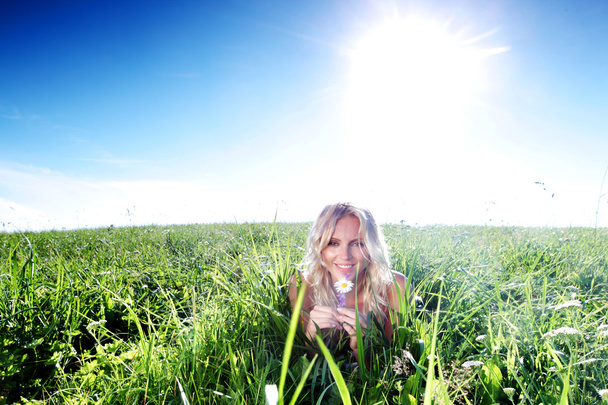 Woman on green grass - Photo, Image
