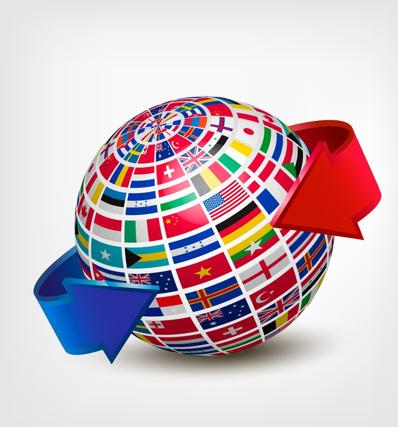 Globe composé de drapeaux avec deux flèches. Vecteur
. - Vecteur, image
