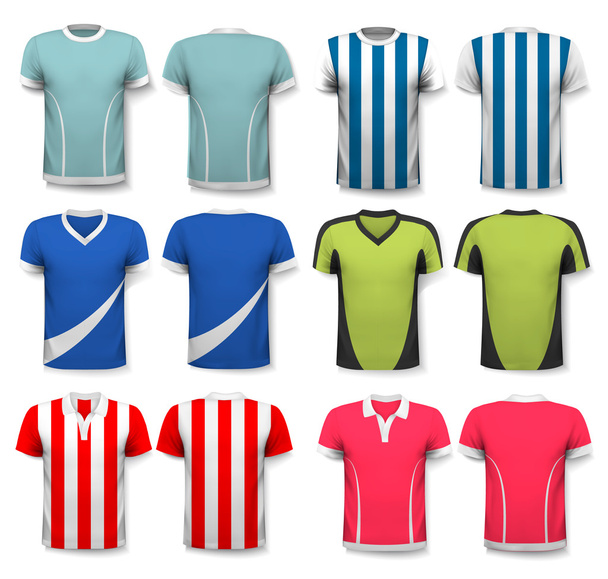 Collection of various soccer jerseys. The T-shirt is transparent - Vetor, Imagem