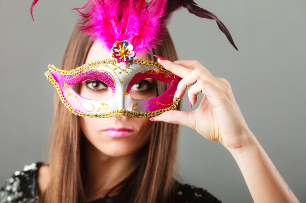woman in carnival venetian mask posing - Fotó, kép