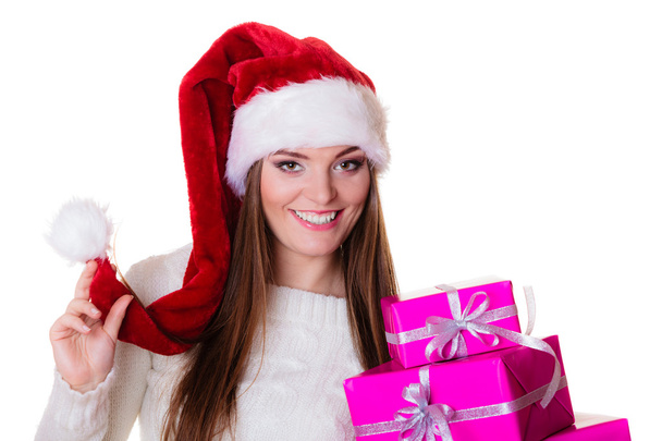 Woman holding stack of pink presents - Foto, immagini