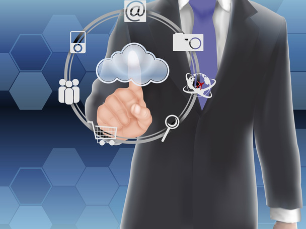 Cloud computing concept, vinger aanraken van de wolk. - Vector, afbeelding