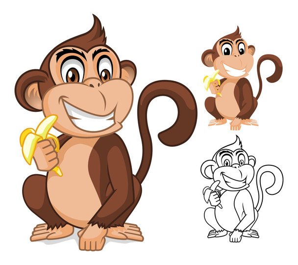 Affe mit Bananen-Cartoon-Figur - Vektor, Bild