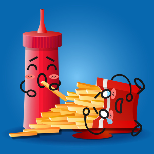 ketchup and crying cartoon on fried potatoes box - Vector, Image