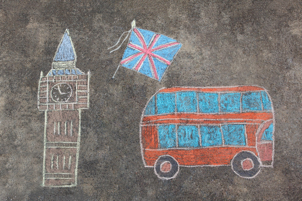 hand-drawn London doodles set with colorful chalks - Photo, Image