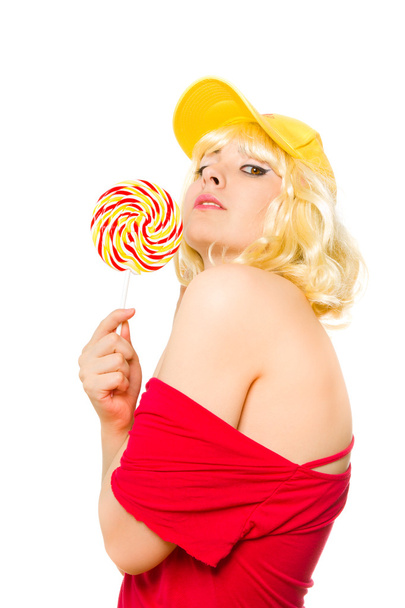 Beautiful woman with lollipop - Фото, зображення